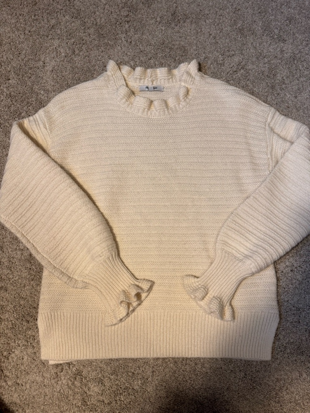 Madewell Ivory Ruffle-Trim Ribbed Sweater